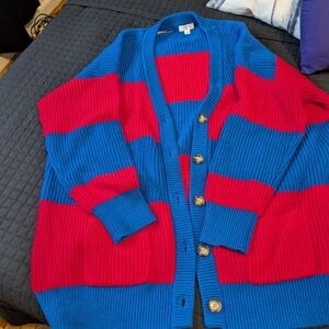La Ligne Blue and Red Striped Cardigan